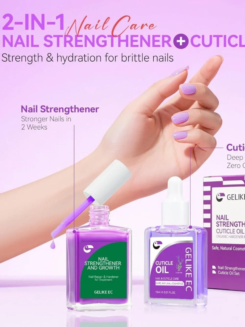Nail Growth Treatment Enamel & Cuticle Oil Nailcare Set Lilac Lavender 15ml NEW